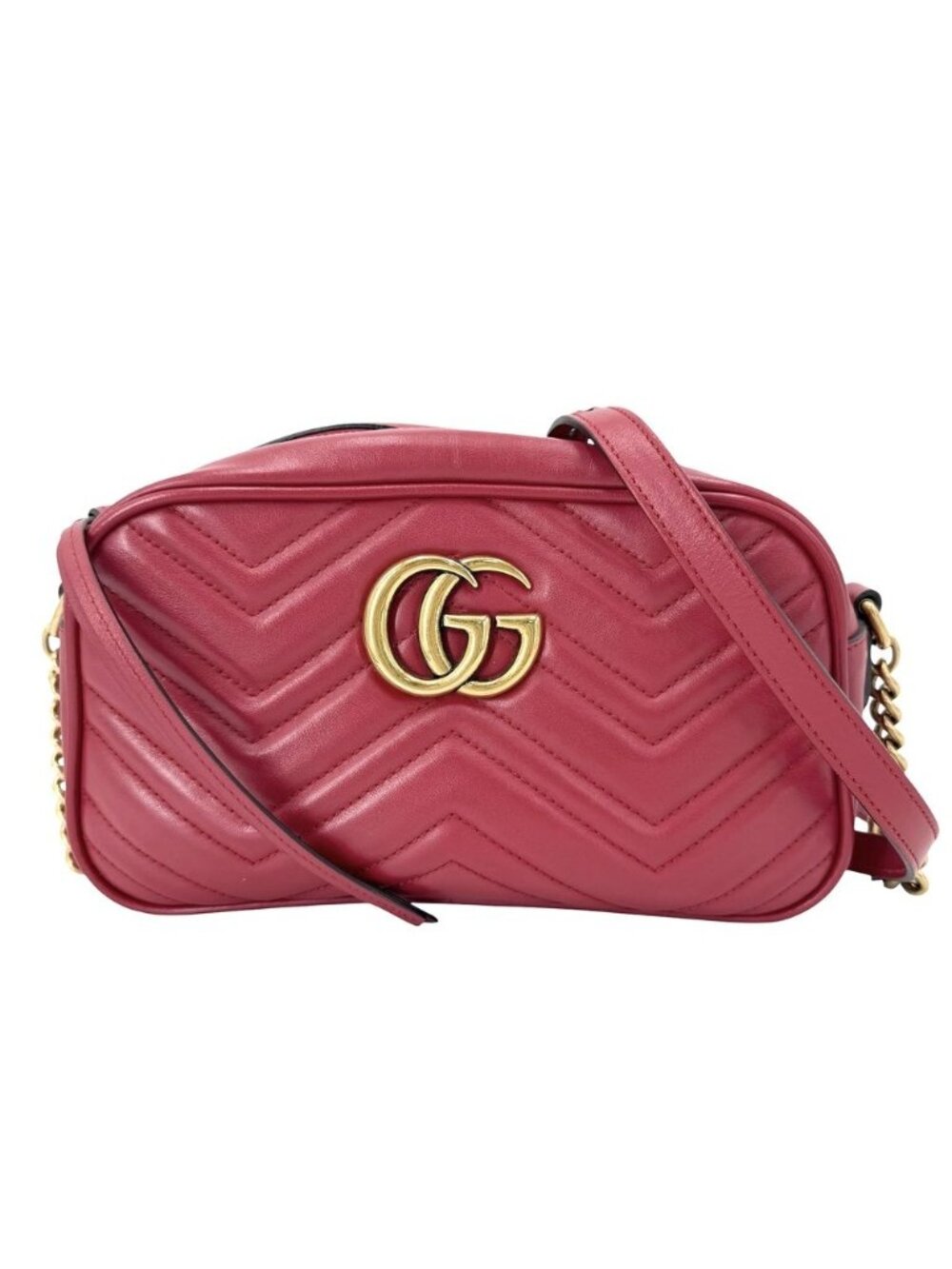 Gucci Shoulder Bag GG Marmont Quilted Chain Crossbody Leather Red Gold